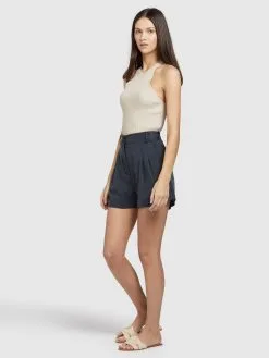 Khujo Shorts Loosefit Bandplooibroek Elida Dames Donkerblauw -Aanbiedingen Khujo Winkel 7a8ec5170bd96fdbffec0419ce048b63